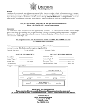 Lansdowne Resort Shuttle Reservation Form