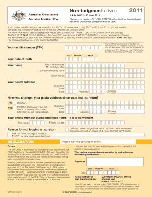 Australian Non-Lodgment Advice Form 2011