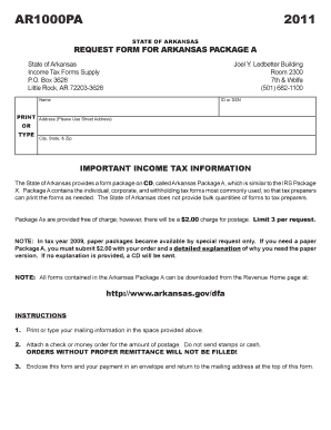 Arkansas Package A Request Form