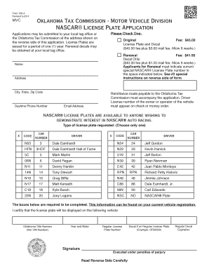 NASCAR License Plate Application