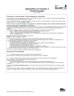 Application to Transfer a Food Premises