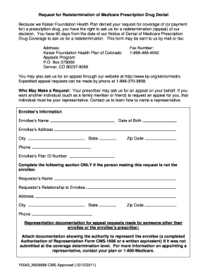 Request for Redetermination of Medicare Prescription Drug Denial