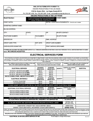 Encore Productions Electrical Services Form