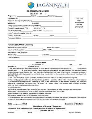 Student Re-Registration Form