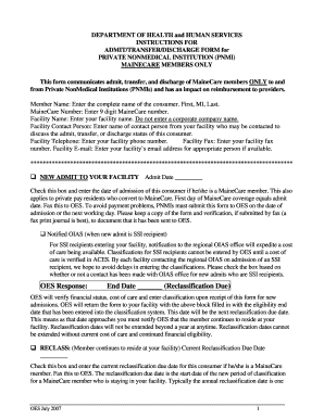 MaineCare Admit/Transfer/Discharge Form for Private NonMedical Institutions
