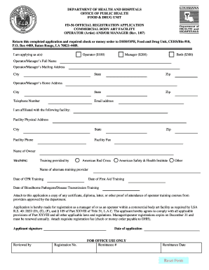 Commercial Body Art Facility Registration Application