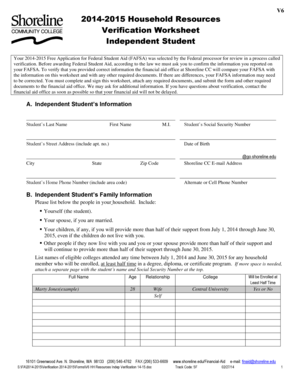 2014-2015 Household Resources Verification Worksheet