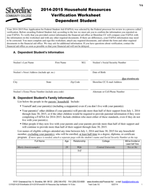 2014-2015 Household Resources Verification Worksheet