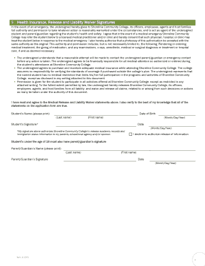 Shoreline Community College Medical Release and Liability Waiver