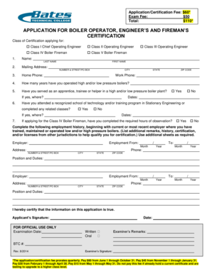 Boiler Operator Certification Application