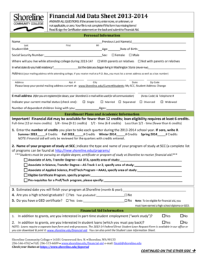 2013-2014 Financial Aid Data Sheet