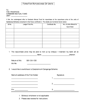 Canbank Mutual Fund Repurchase Form