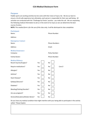 First aid checklist template pdf - CCA Medical Disclosure Form - ccadc