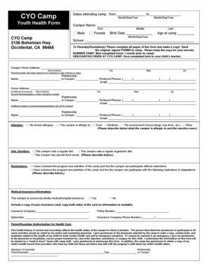CYO Camp Youth Health Form