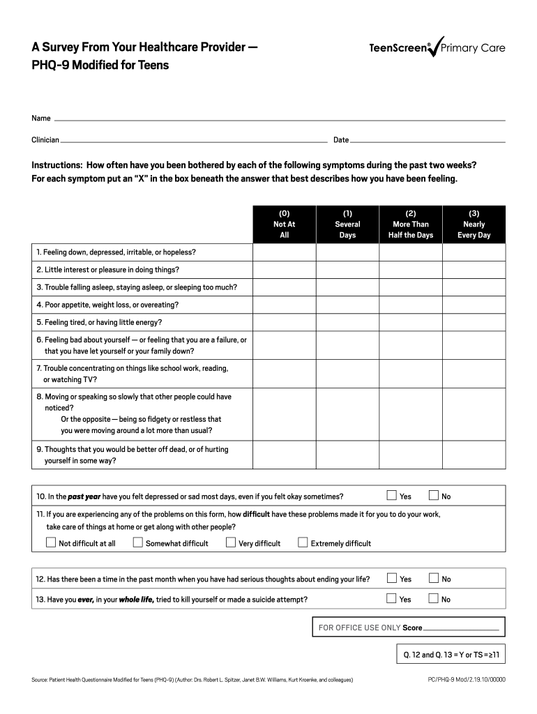 Phq 9 Fill Online Printable Fillable Blank PdfFiller