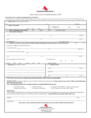 Behavioral Health Reimbursement Form
