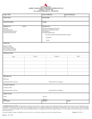American Behavioral Discharge Information Fax