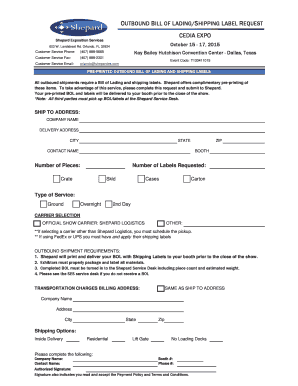 Outbound Bill of Lading Request Form