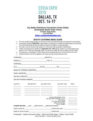 Centerplate Booth Catering Order Form
