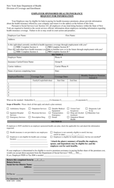 New York Employer Sponsored Health Insurance Request
