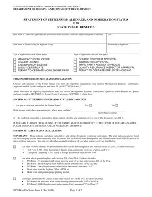 California Citizenship and Immigration Status Declaration Form