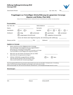 Fragebogen zur freiwilligen Weiterführung der gesamten Vorsorge