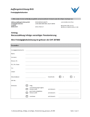 Antrag Barauszahlung infolge vorzeitiger Pensionierung
