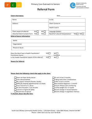 Primary Care Outreach to Seniors Referral Form