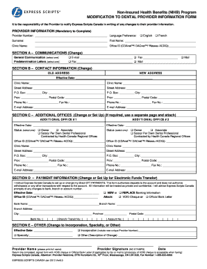 Non-Insured Health Benefits Dental Provider Information Form