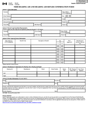 NIHB Hearing Aid Confirmation Form