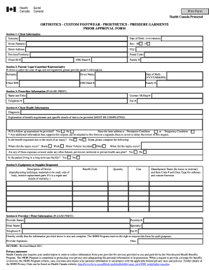 Health Canada Custom Footwear Prior Approval Form