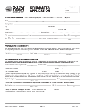 PADI Divemaster Certification Application