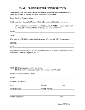 Small Claims Letter of Instruction