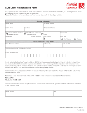 ACH Debit Authorization Form