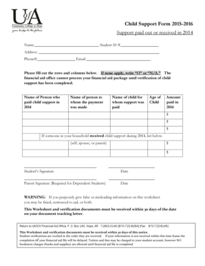 Child Support Form 2015-2016