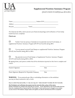 SNAP Food Stamps Verification Form