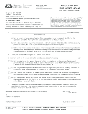 British Columbia Home Owner Grant Application