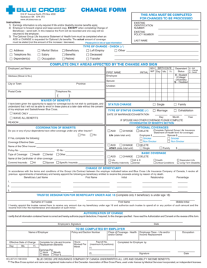 Saskatchewan Blue Cross Change Form