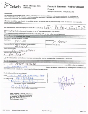 Municipal Elections Financial Statement Form 4