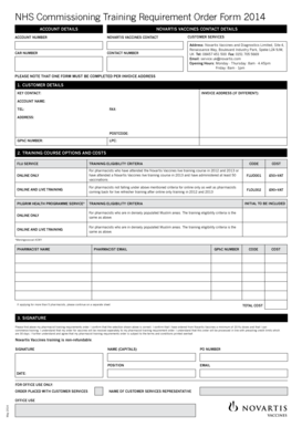 NHS Commissioning Training Requirement Order Form