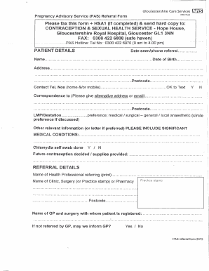 Pregnancy Advisory Service Referral Form