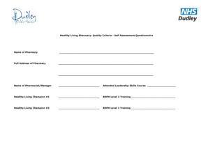 Healthy Living Pharmacy Self Assessment Questionnaire