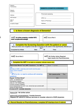 Dementia Cognitive Screening Form