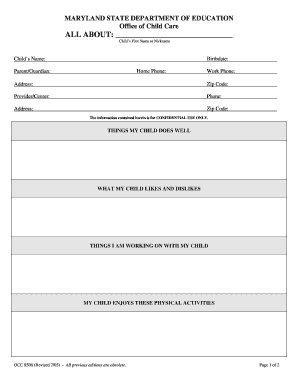 Maryland Child Care Information Form