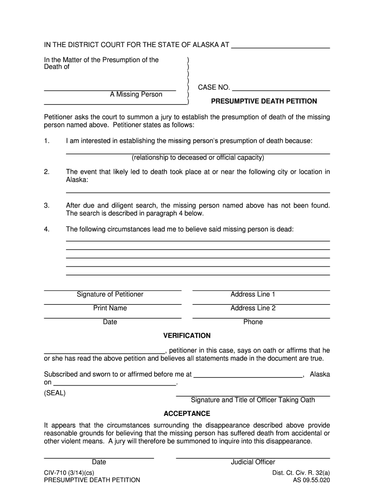 CIV-710 Presumptive Death Petition 314 pdf fill in Preview on Page 1