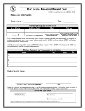 High School Transcript Request Form