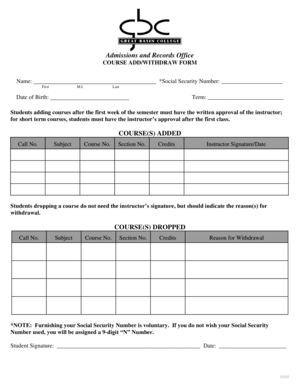 Course Add/Withdraw Form
