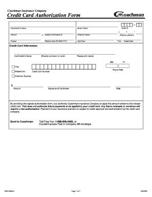 Coachman Insurance Credit Card Authorization Form
