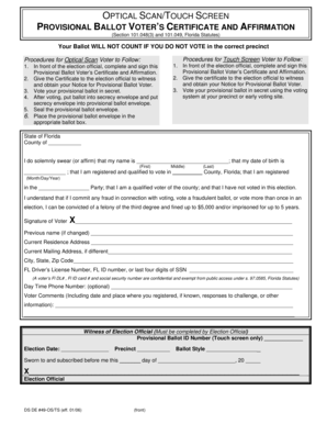 Florida Provisional Ballot Voter’s Certificate and Affirmation