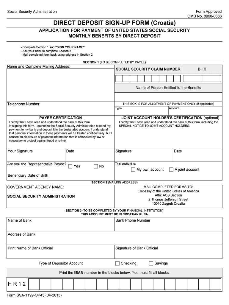 Fillable Online secure ssa DIRECT DEPOSIT SIGNUP FORM (Croatia) Fax